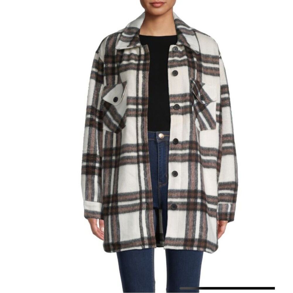EUC RD STYLE - PLAID SHACKET Jacket Size XS Brown Black Ivory